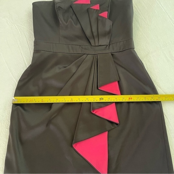 WHBM Satin Strapless Cocktail Dress Faux Wrap Front Black with Pink Pleating - Picture 14 of 16